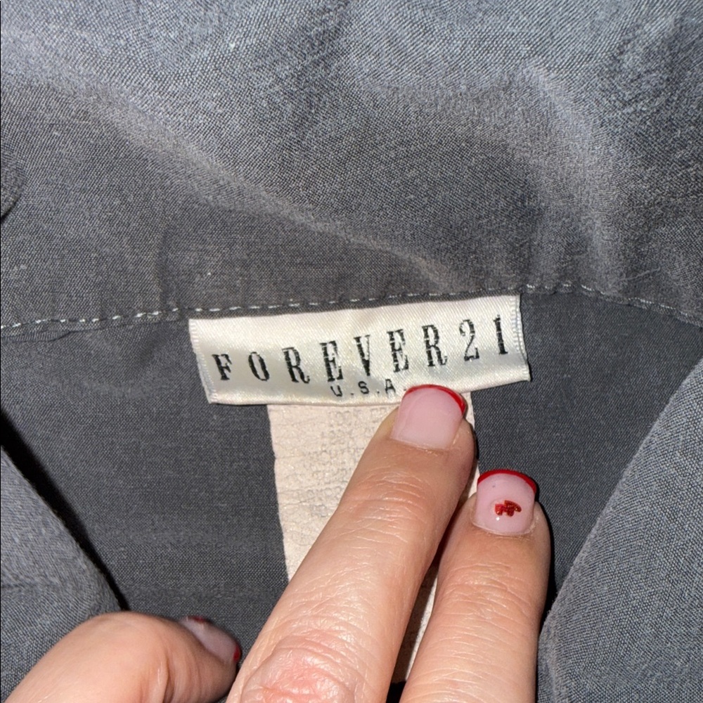 Vintage Forever 21 Gray Career Top Button Down Small Made in USA Cotton - Picture 2 of 6